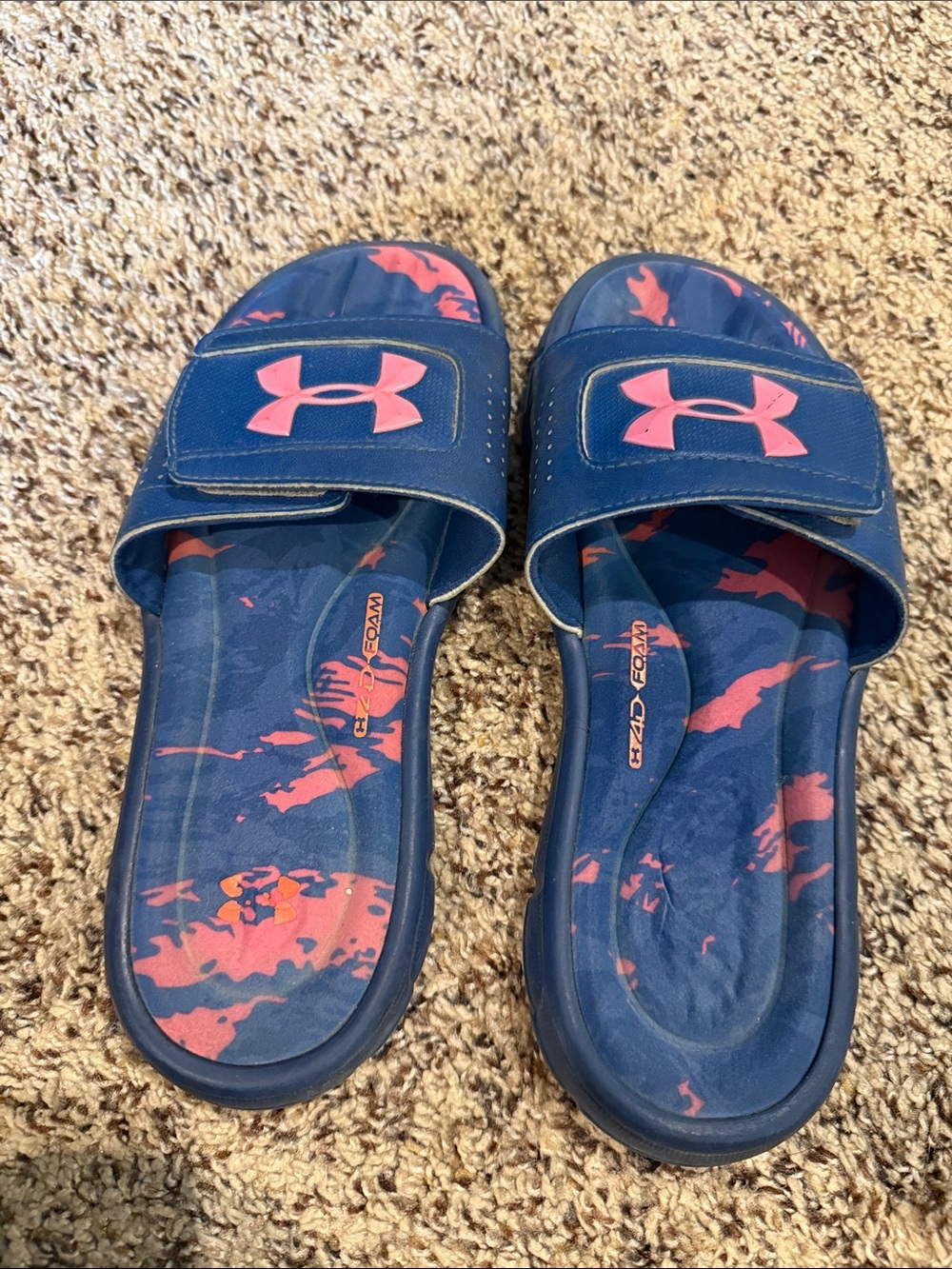 Under Armour Navy and Pink Adjustable Slide Sandals